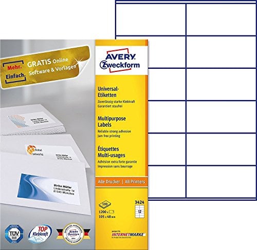 Avery Zweckform 3424 Universal-Etiketten (2, 1,200 Etiketten, 105 x 48 mm)
