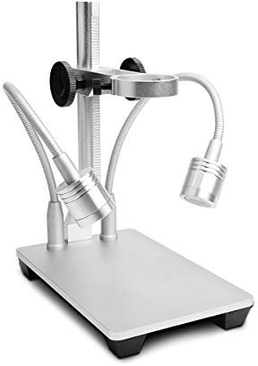 Jiusion Ständer mit 2 Lampen aus Aluminiumlegierung, universell verstellbar, professioneller Standhalter, Tischhalterung für max. 3,5cm Durchmesser USB-Digital-Mikroskop-Lupe, Lupe Kamera