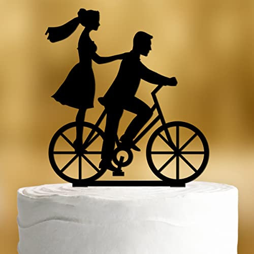 Cake Topper Fahrrad [mit Brautpaar] - Acryl deko schwarz Hochzeit Hochzeitstorte Kuchendeko Tortendekoration Verlobung Tortenstecker Tortendeko Wedding cake