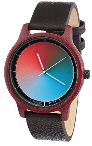 Rainbow Watch - Cool Wood Gamma Unisex Armbanduhr Quarz, Colorchanging Echtlederarmband