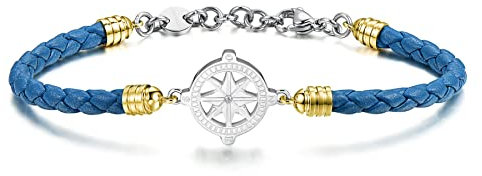 Brosway Bracciale Uomo In Pelle Con Simbolo Rosa Dei Venti, Bracciale Uomo Collezione Horizon - BHO34