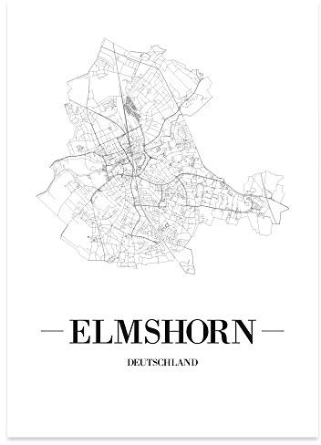 JUNIWORDS Stadtposter - Wähle Deine Stadt - Elmshorn - 21 x 30 cm Poster - Schrift A - Weiß