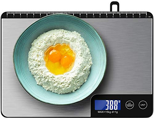Diyife Balance de Cuisine Electronique 15 kg, Professionnel avec Grand Panneau, Balance de Précision, Tactile Sensible & Écran LCD, Fonction Tare, avec 2 Piles
