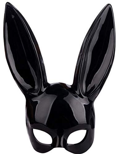 RTWAY Bunny Maske, Schwarz Maskerade Maske, Kaninchen Augenmaske mit Ohren, Bunny für Halloween Party Kostüm Cosplay Ostern Karneval