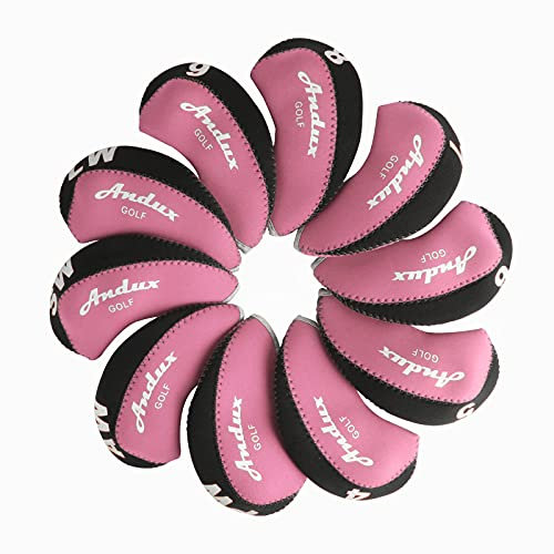 Andux 10pack/set Neoprene Golf Iron Club Head Covers Black/pink MT/A05