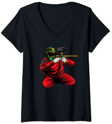Damen Paintball Gewehr Paintballspieler - Helm Paintballer T-Shirt mit V-Ausschnitt