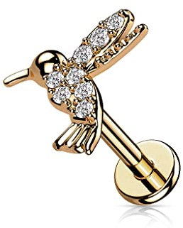 beyoutifulthings 1 Knorpel Ohr-Stecker Kolibri Roségold Pavé Zirkonia Clear Piercing-s Chirurgenstahl Schraub-Verschluss Stab 8-mm lang
