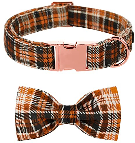 Lionet Paws Hundehalsband mit Fliege, Langlebiges Bequemes Baumwolle Halsband mit Metall Steckverschluss für Hunde, Hals 34-55cm