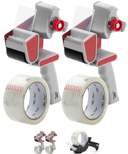Mr. Pen- Heavy Duty Packing Tape Dispenser Gun, 2 Inch, 2 Pack with 2 Clear Tape Rolls, Handheld Tape Gun for Moving, Shipping, Sealing Boxes & Packaging