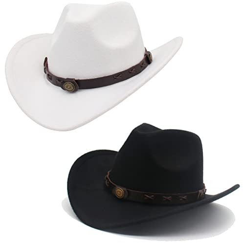 Faringoto Cowboyhut für Herren und Damen, klassischer Filz, breite Krempe, Westernhut, schwarz/weiß, Einheitsgröße