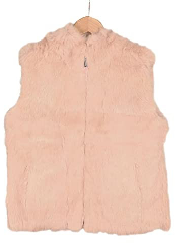 Miss Rouge Gilet sans manche,manteaux sans manche,en fourrure lapin,Rose pale