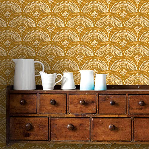 Papiers Peints Vintage Moutarde Jaune Papier Peint Adhesif Mural Salon Papier Adhesif pour Meuble Papier Peint Intissé Facile à Peler Papier Adhésif Décoratif Cuisine 40x100cm