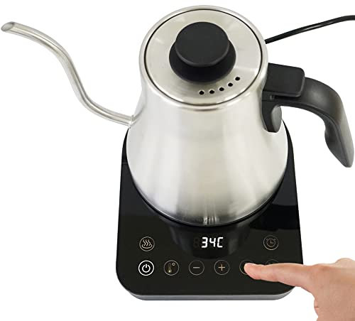 MAXWIN Bouilloire à Café avec Col de Cygne,Bouilloire électrique 1 litre,1000W Chauffage Rapide Bouilloire en Acier Inoxydable avec Réglage Température pour le Café,le Thé