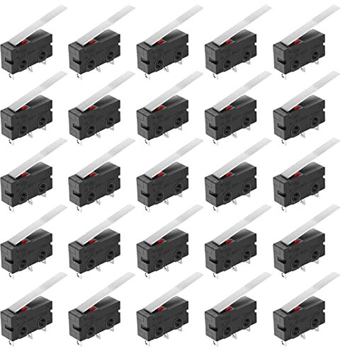 GTIWUNG 25 Pezzi Mini Interruttore a Levetta SPDT Micro Interruttore Leva Lunga 55mm, Micro Switch Pulsante, AC 5 A 125 250V 3 Pin, Finecorsa SPDT