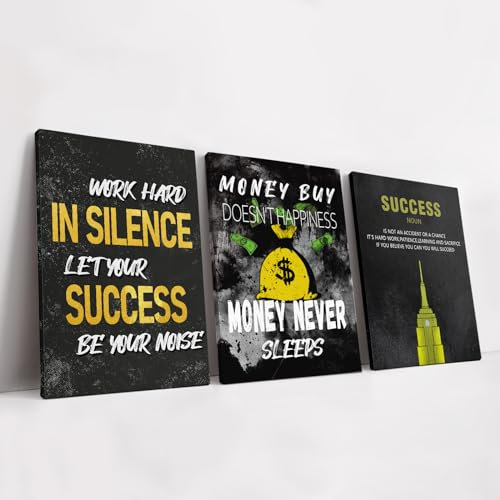KAWAHONE Kunstdruck auf Leinwand, Motiv Money Never Sleeps, inspirierende und positive Posterdrucke, gespannt und gerahmt, für Zuhause, Schlafzimmer, Wohnzimmer, Dekoration, 40,6 x 61 x 3 Stück