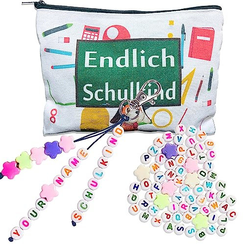 Schulkind 2023 Einschulung Schulanfang Geschenk/Kleines Täschchen+Schlüsselanhänger mit Namen Mutmacher Glücksbringer Einschulung Schultüte Zuckertüte Karte