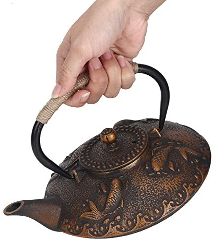 QANYEGN Gusseisen Teekanne Fisch, Koi Fisch Gusseisens Teekannen Set, Teekanne aus Gusseisen mit Teesieb für Privathaushalte, Hotels und Restaurants (0,9 L)