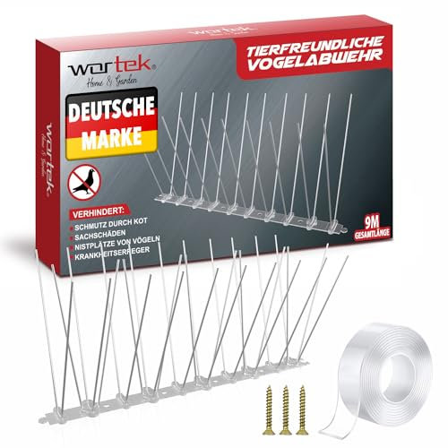 wortek Taubenabwehr Spikes Vogelabwehr Spikes - Edelstahl 9 Meter mit Sollbruchstellen - Tierfreundliche Taubenabwehr Balkon Dach Garten Fenster - Vogelschutz Taubenschutz Vogelschreck Vogelabwehr