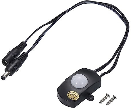 sourcing map DC 5V-24V 5A PIR Motion Activated Sensor Switch with DC Coupler Cable for Kitchen Cabinet LED Strip Light, Black