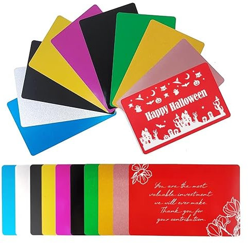 FONLAND 50 Stück Metall Visitenkarten, 10 Farben 0,4 mm Metall Karten für Blank Aluminiumlegierung Lasermarkierung Graviertes Visitenkarte für Business Office DIY Geschenkkarten