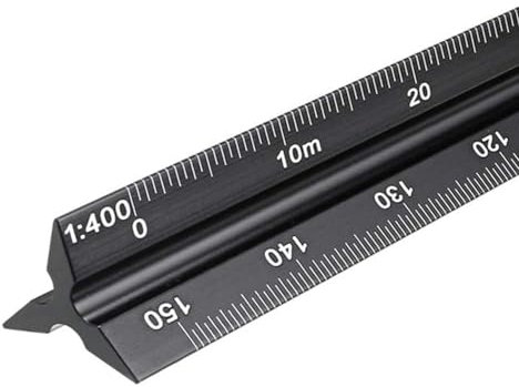 katmerio 30 cm Dreikantmaßstab, Maßstab Lineal Dreikant aus Aluminium, 1:100, 1:200, 1:250, 1:300, 1:400, 1:500, Maßstabslineal für Ingenieure Architekten und Studierende.(Schwarz)