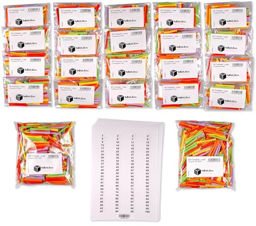 IvEnt.Box Tombola Lose - Regenbogenlose SET | 2000 bunte Tombolalose | Nr. 1-2000 inkl. Aufklebenummern | Bunt gemischt