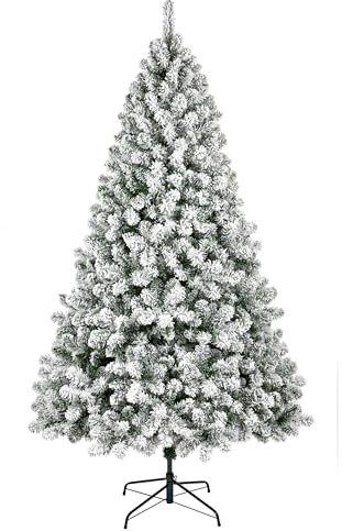 Sapin de Noël Artificiel en Épicéa Floqué avec Neige Artificielle, Faux Arbre - 2,4 m de Haut