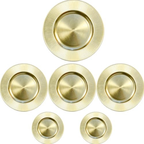 Generico Sottopiatti Oro RIGATO Bordo SPAZZOLATO, uso Decorativo in plastica Rigida Bordo RIGHE, Tondo 33 cm, Natale cenone sotto Piatto Natalizio Cenone Capodanno Aperitivo (6 e 12 pz) (6)