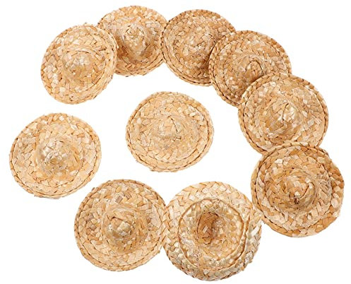 FRCOLOR 10st Geflochtener Strohhut Weihnachts-minimütze Mini Stroh Strickmützen. Handwerk Für Kleine Strohhutstütze Mini- Puppe Strohhut. Asiatischer Strohhut -Hut Miniatur Mexiko
