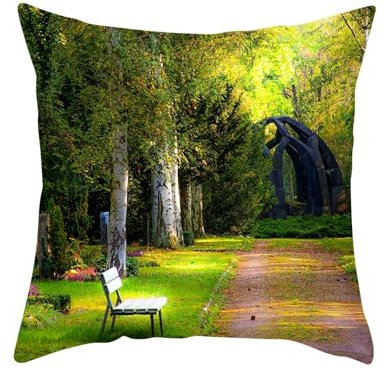 Epinki 45x45cm Kissenbezüge, Sitzkissen 4er Set mit Park Weg Hocker Motiv Bequem Polyester für Autos Wohnzimmer Schlafzimmer Büro Dekor, Polyester-Set 4pcs, Grün Braun