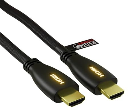 rhinocables 4K HDMI LED Light Up Cable Braided High Speed Gold Ends Ultra High Def ARC HDTV UHD Gaming, DVD, Blu-Ray, Computer Monitor, Fire TV (Yellow, 1m)