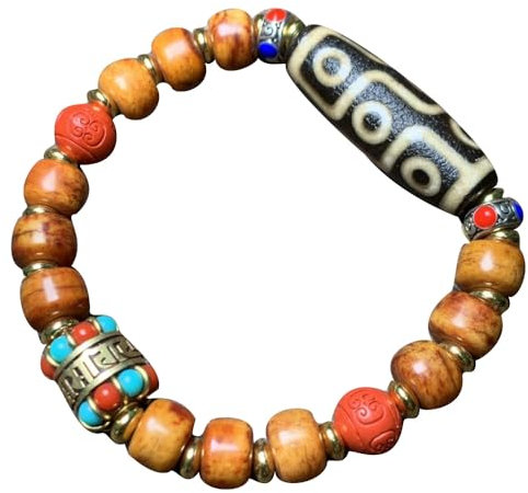 YHDONE Tibetisches Dzi-Achat-Armband mit neunäugigem Dzi-Perlen, String-Armband mit Zertifikat für Damen und Herren, Jade-Armbänder für Herren, middle, Achat, Achat