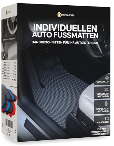 Prime EVA ® Fussmatten Auto Massanfertigung - Individuellen Fußmatten Auto, Premium Automatten nach Maß, Höher als Gummimatten Auto, Kompletter Satz (2 Vordere Matten und 2 Hintere Matten) - Grau