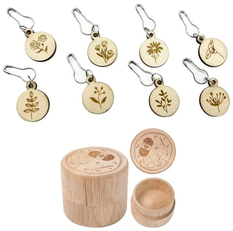 ieron Stitch Markers 8pcs Wood Plant Pattern Charms Locking Crochets with Storage Box for DIY Knitting Weaving Sewing