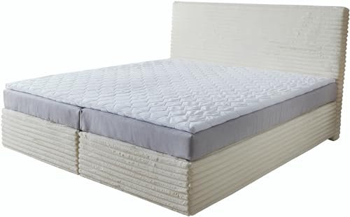 DELIFE Boxspringbett Dream-Well Plüsch-Cord Beige 180x200 cm TFK-Matratze Visco-Topper