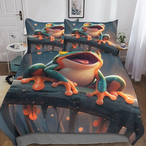 NAHCBIOT Cute Frog Bettwäsche,Erwachsene Kinder Bettbezug,3D Amphibians Bettwäsche Mit Kopfkissenbezüge,Bettbezug Für Schlafzimmer, Weiche Bequemer Double（200x200cm）