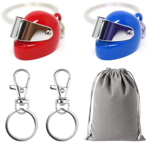 Motorradhelm-Schlüsselanhänger, Geschenk für Männer – 4er-Pack Schlüsselanhänger-Geschenkideen für Motorradfahrer, Lokomotiv-Zubehör, cooles Gadget für Mann und Frau zum Geburtstag (Rot+Blau)