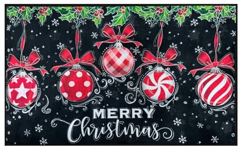 BINXWA Fußmatte Weihnachten,40×60cm weihnachtsdeko fussmatte innen,Schneeflocke,weihnachtskugeln Muster Teppich rutschfest,für den Innen und Außenbereich Dekorative Weihnachtsfußmatte