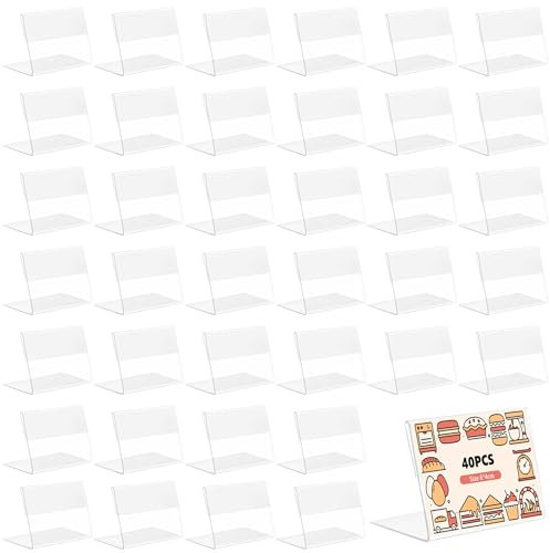 Porte-étiquette Transparent 40 Pièces Mini Affichage du Signe Porte-cartes Acrylique Transparent Étiquettes Signe Nom Porte Cartes pour Étagère,Marchandises