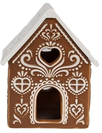 Clayre & Eef Teelichthalter Lebkuchenhaus 7x8x9 cm Braun Porzellan Halter für Teelicht