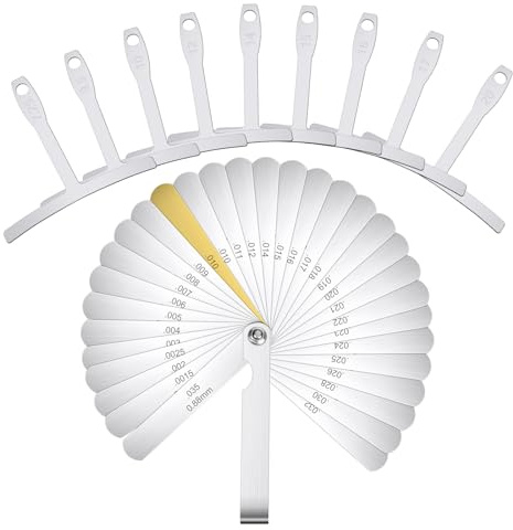 Glarks 10 medidores de radio de cuerda inferior de 7.2 a 20 pulgadas con juego de medidores SAE/métrico, 9 medidores universales de guitarra, 1 medidor de 0.04-0.88 mm de 32 cuchillas para medidor de
