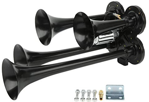 GRCFUMO 150DB 12V 4 Trumpets Air Horn, Zinc Alloy Train Air Horn, Ergonomic Super Loud Trumpet Car Air Horn for Cars Trucks Boats Trains