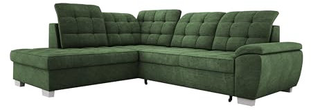 DomiMeble Ecksofa Lotta In Hochwertigem ASTI Stoff, Mit Schlaffunktion, Geräumigem Stauraum Und Eleganter Polsterung Für Das Wohnzimmer, Maße 258x212cm, Anordnung der Möbel Linksseitig Farbe: GRÜN