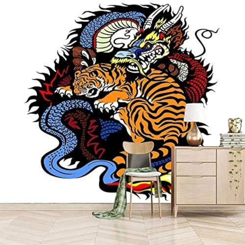 XLMING Chambre D'Enfant Avec Images De Tigre Et De Dragon Papier Peint 3D Intissé Salon Canapé Chambre À Coucher Salle Manger Intérieure Murale-300cm×210cm