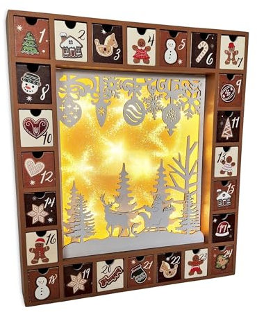 Wichtelstube-Kollektion Adventskalender 2024 zum befüllen inkl. LED Beleuchtung, wiederverwendbar, Adventskalender Holz Weihnachtskalender beleuchtet Ideal für Kinder