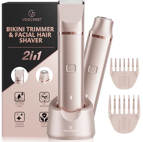 VG VOGCREST Elektrischer Bikini-Trimmer: wiederaufladbarer Körperhaarentferner für Frauen, schmerzloser Damenrasierer für Arme, Achselhöhle, Beine, Schamhaare (Roségold)