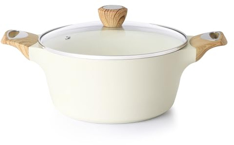 SENSARTE Ceramic Nonstick Stock Pot with Lid, 2.6/4.5/6.6/8.5/11 QT Soup Pot Casserole Pot, Non-toxic Healthy Pasta Pot, Large Cooking Pot Stew Pot, Induction Compatible, PFOA PFAS PTFE Free, White