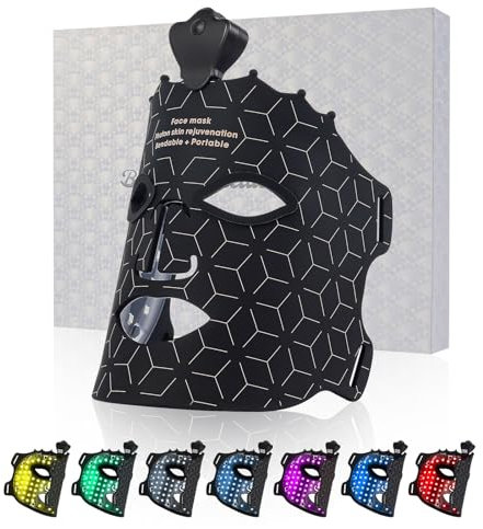 Led Maske Lichttherapie für Gesicht und Haut,LED-Gesichtslichttherapiemaske mit Fernbedienung,Weiches Silikon,Led Maske Gesicht Weiche,Schwarz