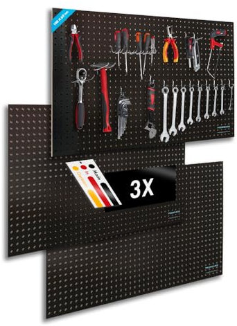 Pegboard Midi 3 St. Werkzeugwand aus Holz (MDF) 100 x 60 x 0,5 cm - Lochung Ø7 mm Lochabstand 25,4 mm - schwarz lackiert - Made in Germany