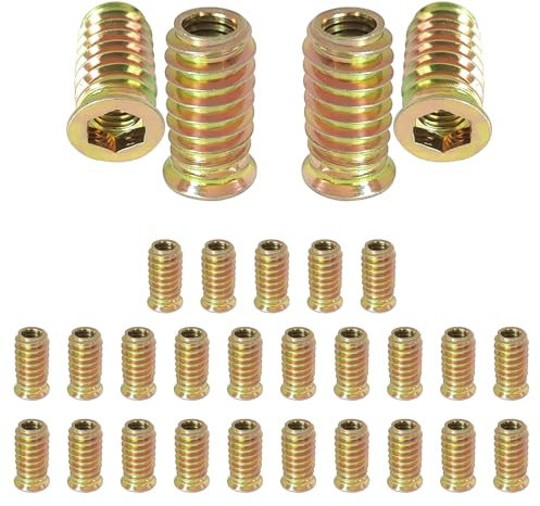 Insertos Roscados para Madera, M8 Tuercas de Inserción Roscadas, 25 Piezas Aleación Zinc Insertos de Rosca, 25mm/0,98in, Manguito Roscado,Tuercas de Inserciones de Acero al Carbono para Camas
